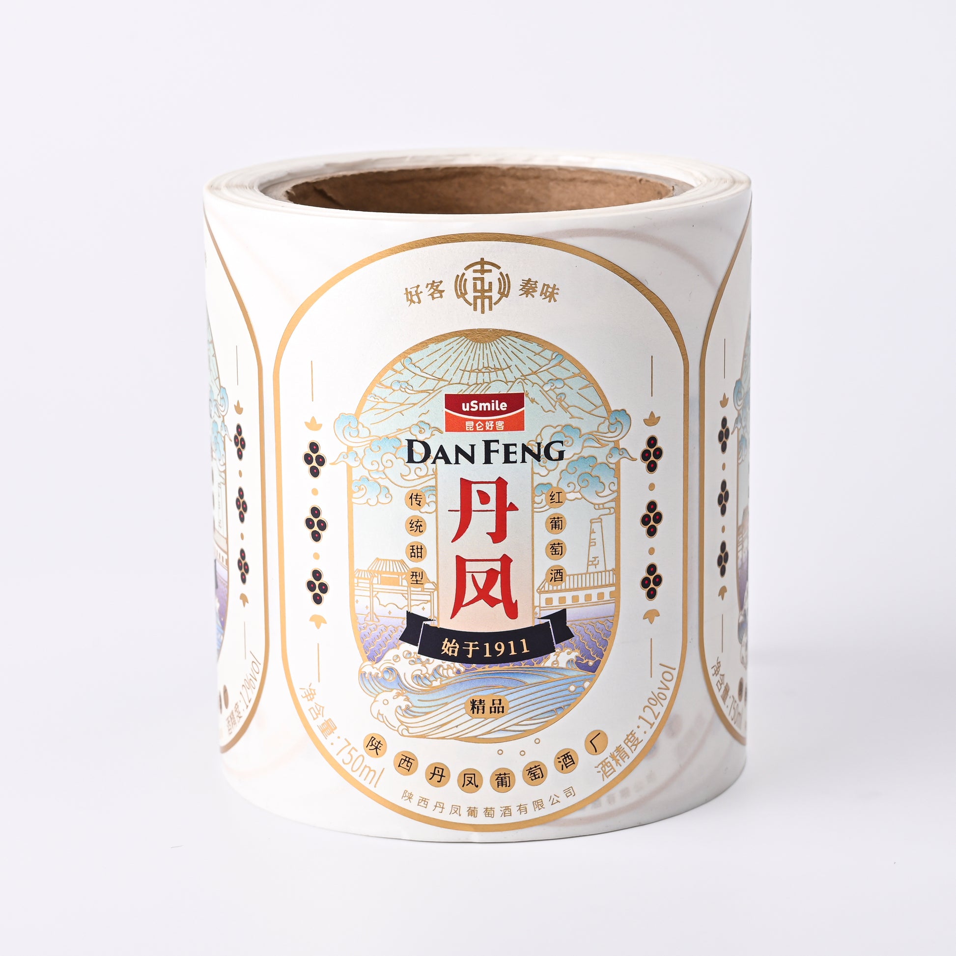 定制标志珠光纸标签烫印金箔压花新设计闪亮高端酒精食品饮料贴纸