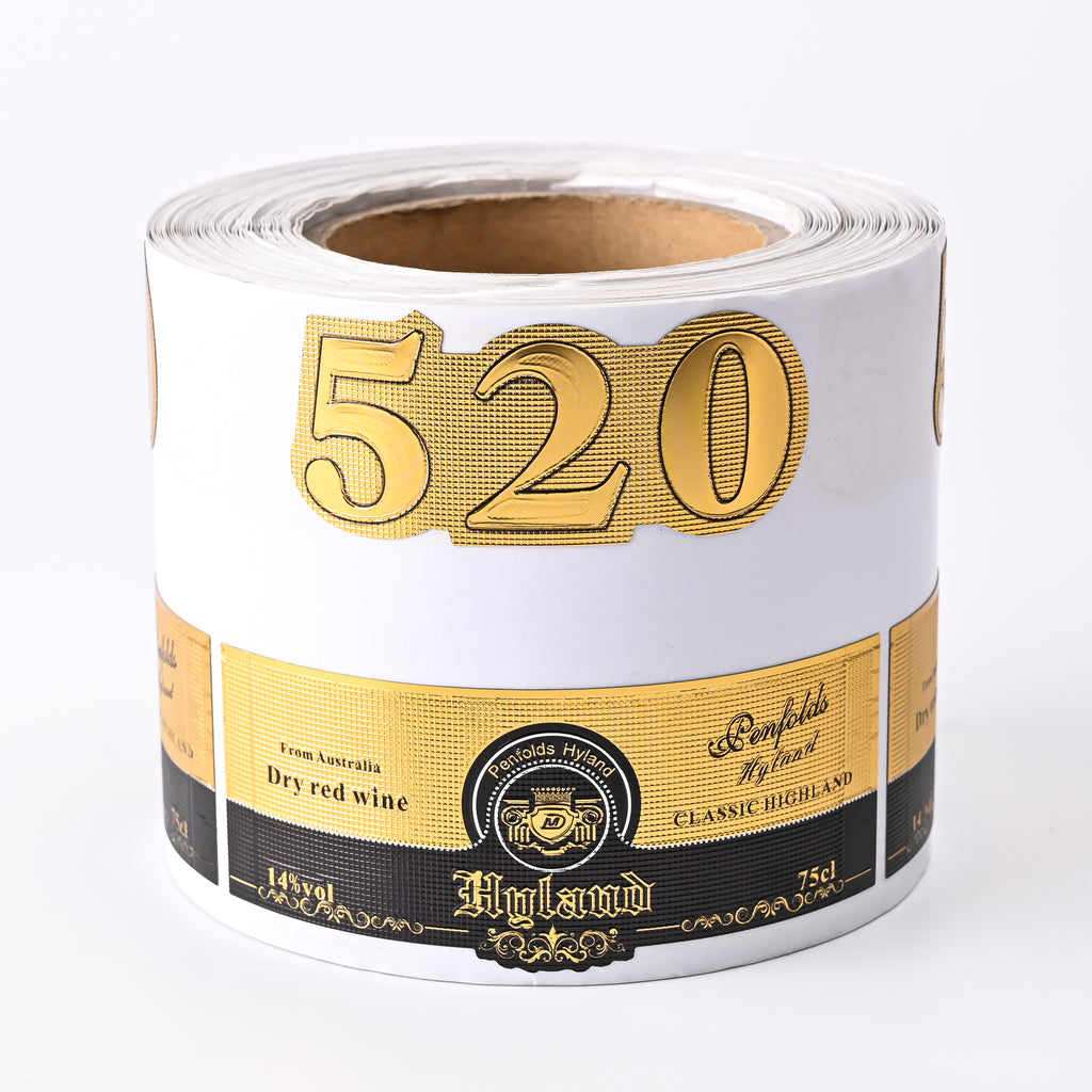 定制金色黑色压花乙烯基聚酯聚氯乙烯金属铝葡萄酒酒精饮料标签贴纸啤酒厂