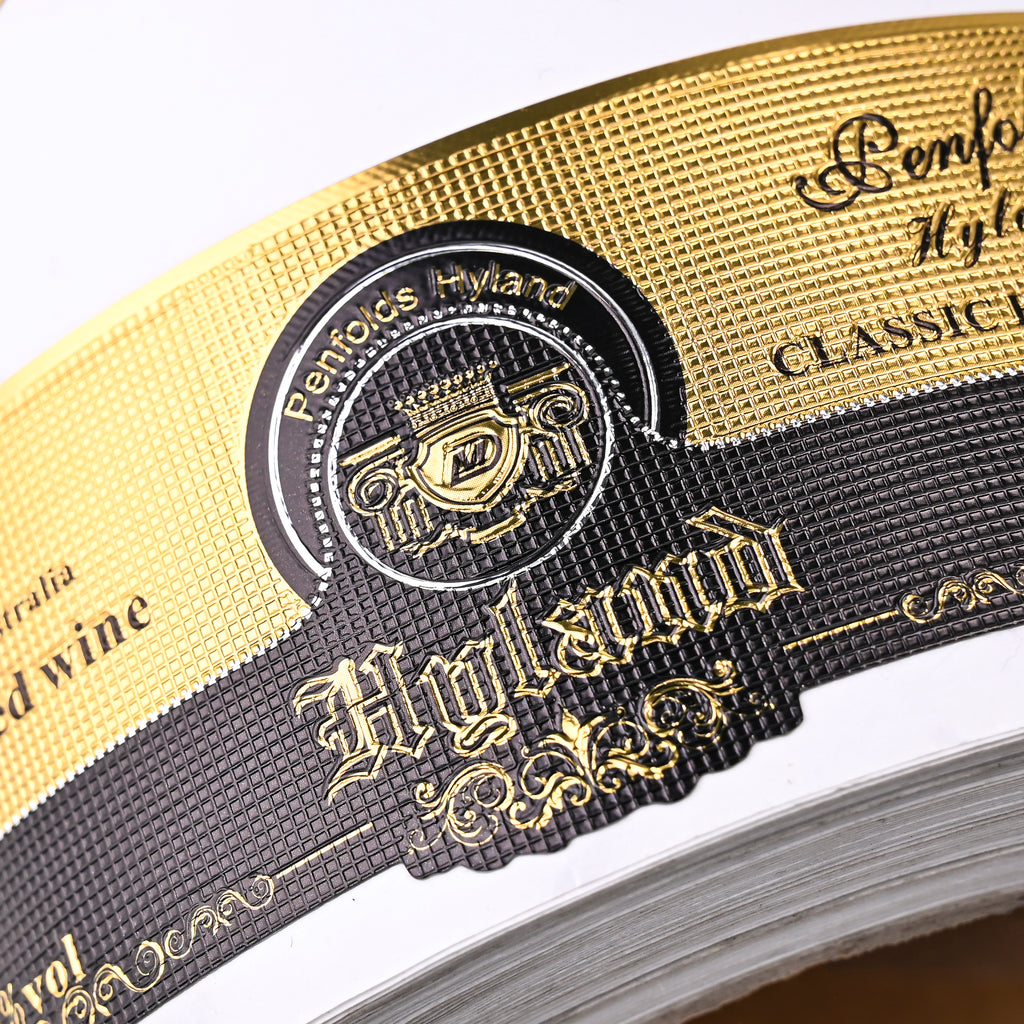 定制金色黑色压花乙烯基聚酯聚氯乙烯金属铝葡萄酒酒精饮料标签贴纸啤酒厂